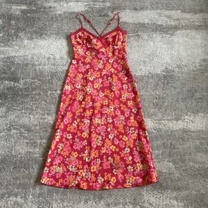 Express Slip Dress Womens 3/4 Pink Orange Floral Lace Trim Midi Vintage Y2K Zip